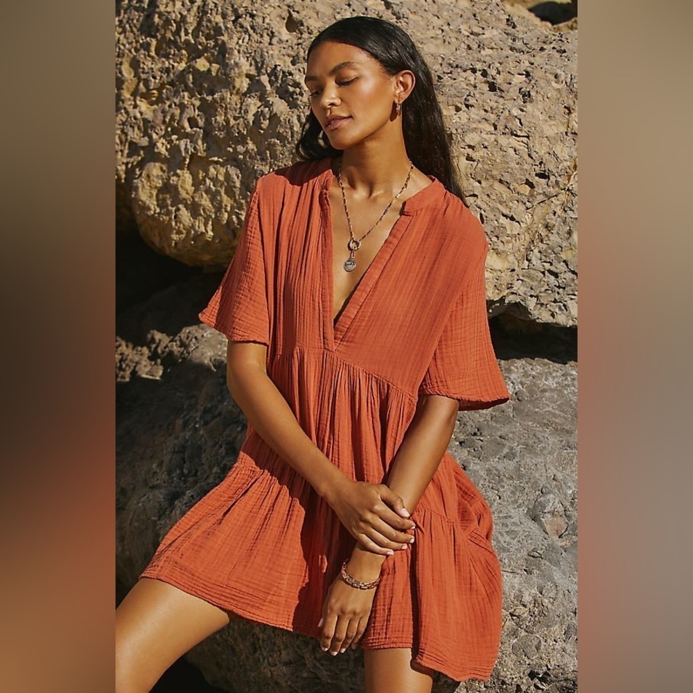 NWT! Anthropologie Orange Rust Kallie Flowy Tunic Dress 🔖 - Picture 3 of 5